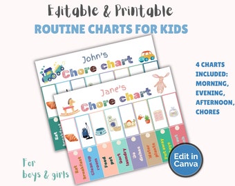 Personalized Kids Chore Chart: Editable Routine Planner (Digital Download)
