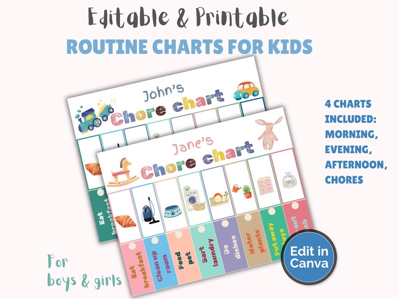 Personalized Kids Chore Chart | Printable Toddler Routine Planner ...
