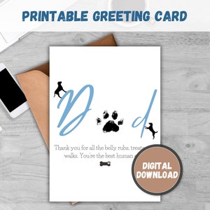 Hond papa vaders dag afdrukbare kaart, Paw Print kunst voor bont papa, afdrukbare kaart voor dierenliefhebber, vaders dag kaart voor hond papa, hond papa leuke kaart