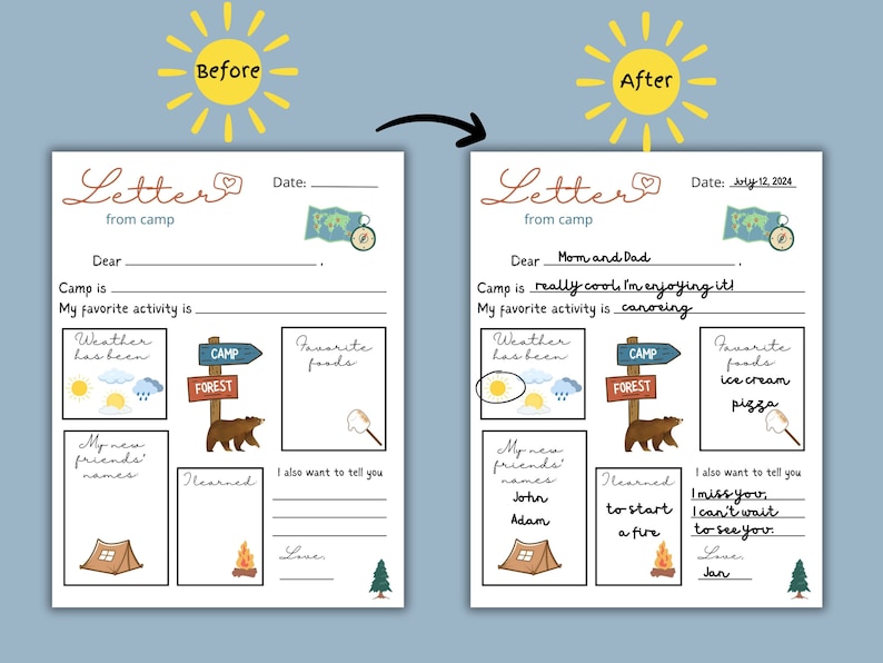 Our Letter from Camp template is perfect for both stationary camps and summer camp at home.