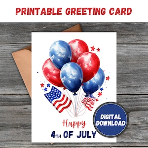 Carte de voeux du 4 juillet, carte du jour de l'indépendance, joyeux 4 juillet, cartes du jour de l'indépendance rouge blanc bleu, carte de l'Amérique, que Dieu bénisse l'Amérique
