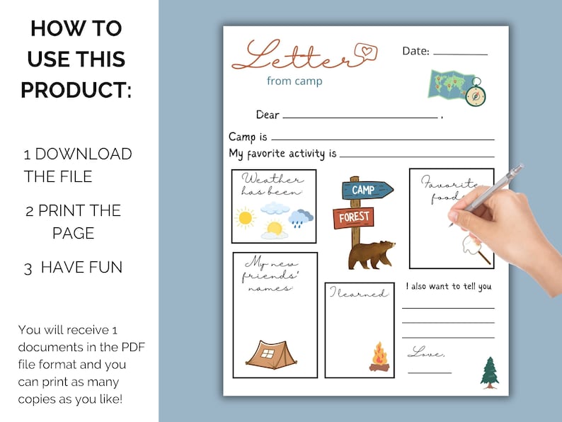 Our Letter from Camp template is perfect for both stationary camps and summer camp at home.