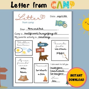 Our Letter from Camp template is perfect for both stationary camps and summer camp at home.