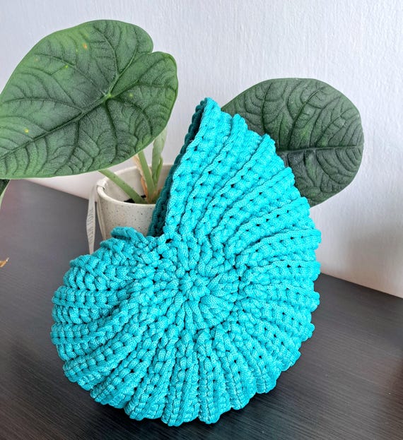 Borsa a conchiglia blu, borsa a conchiglia fatta a mano all