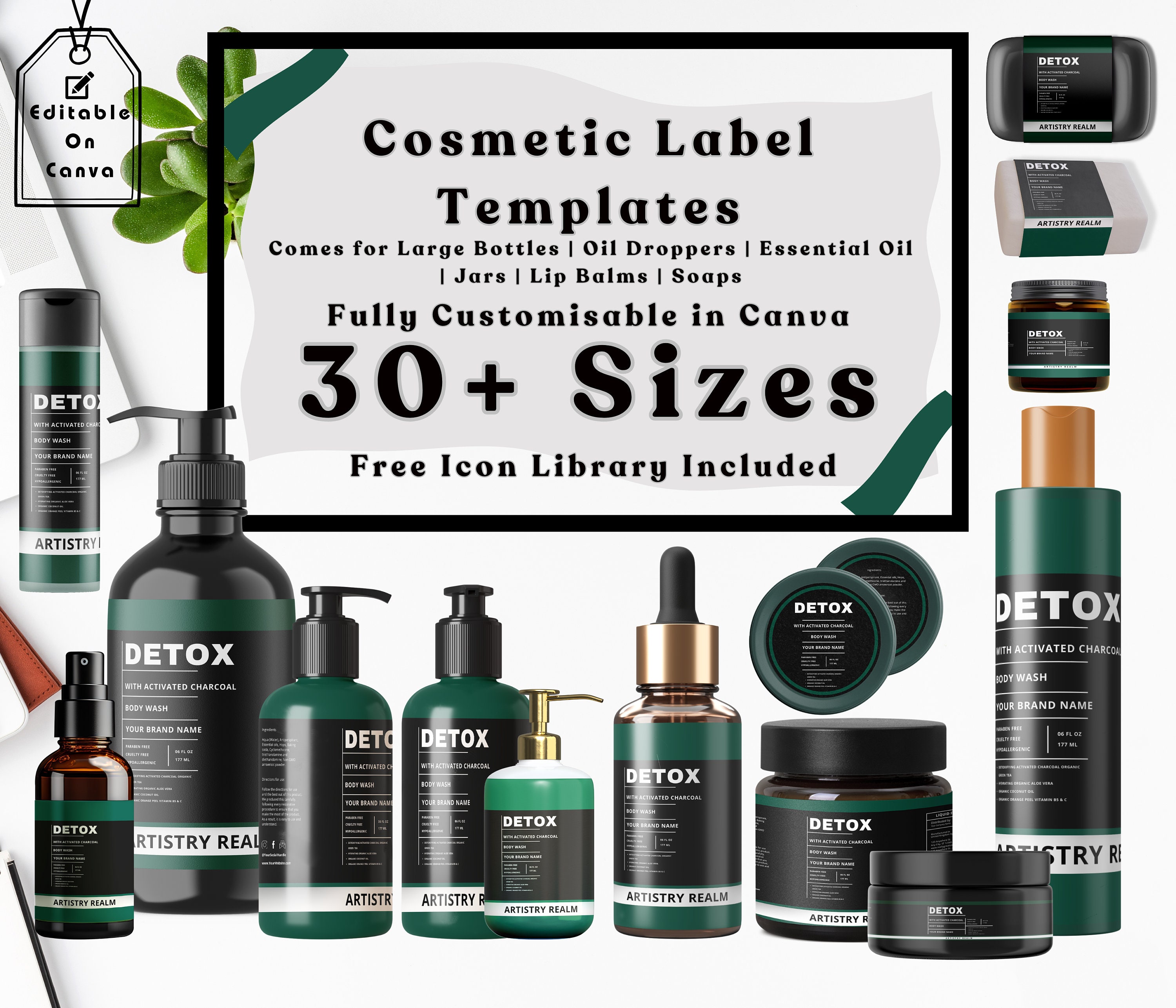 EDITABLE Cosmetic Label Template, Skincare Products Branding, Custom Jar and Bottle Labels, Hair Care Goods Template, DIY Brand Labels.