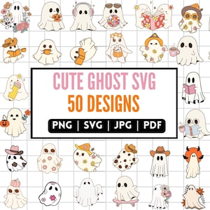 Pacote de svg de fantasma fofo, svg de Halloween, svg de Halloween retrô, leitura fantasma, pacote de svg de fantasma, svg de fantasma de gato, svg de fantasma de cachorro, svg de temporada assustadora