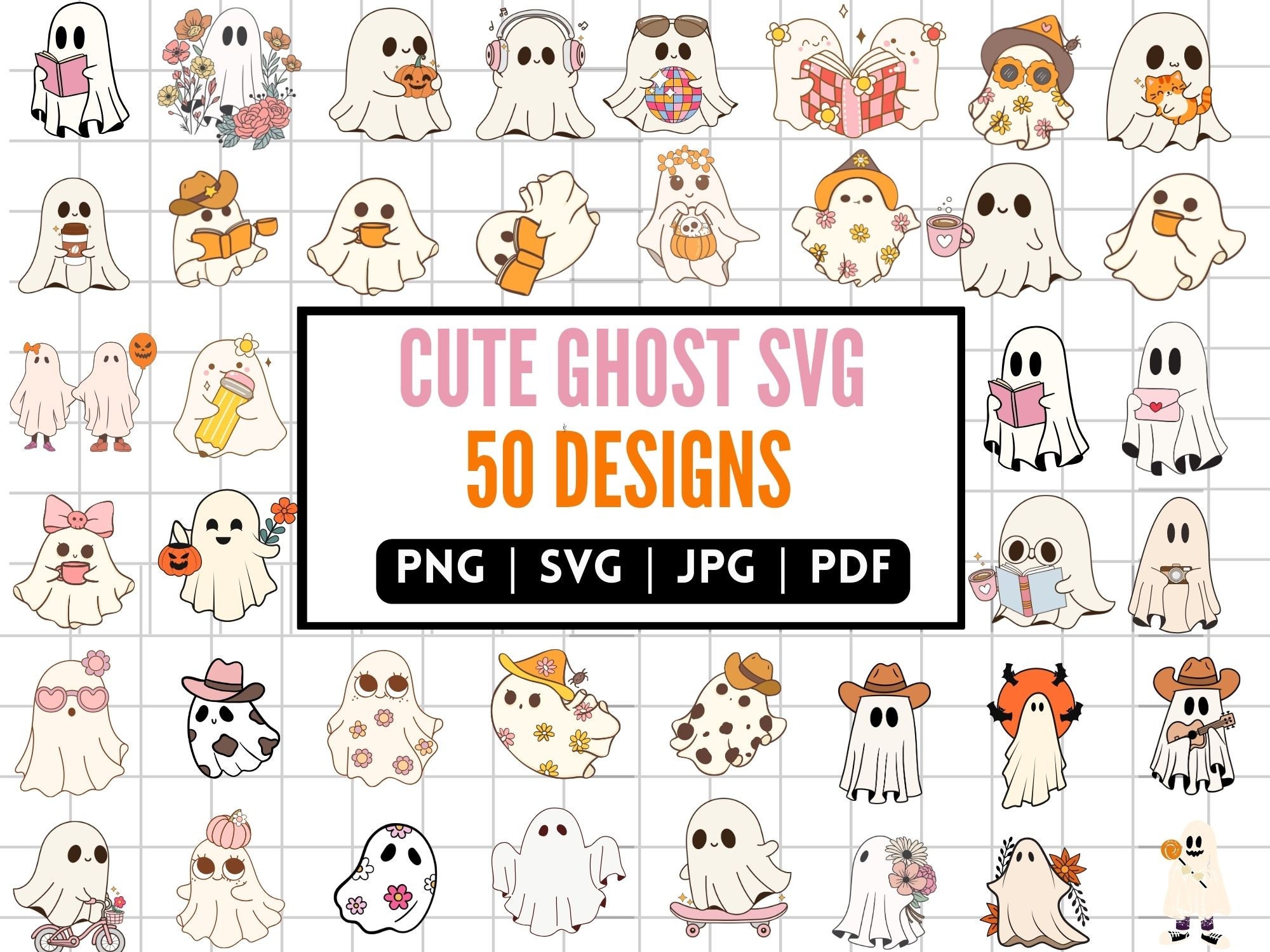 Cute Ghost Svg Bundle, Halloween Svg, Retro Halloween Svg, Ghost ...
