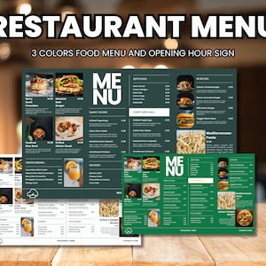 Paquete de menú de restaurante mínimo, diseños de menú simples, cafetería moderna minimalista, plantilla de menú de desayuno, cartel de horario de apertura