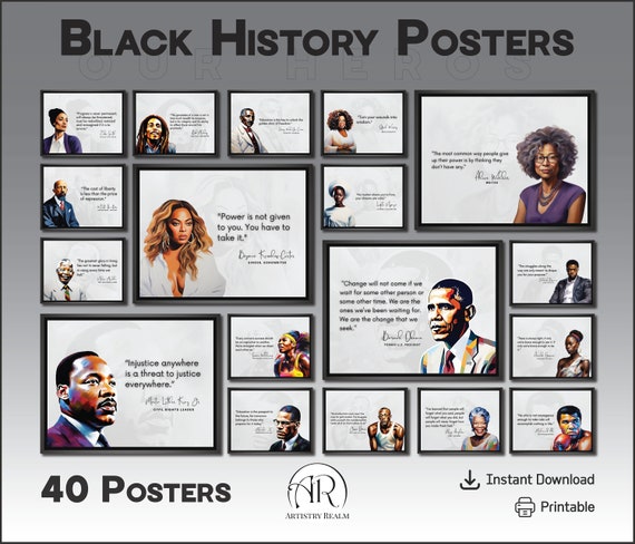 40 Black History Posters, American History, Juneteenth Bulletin Board Display, Black History Quotes, Black History Church Bulletin Display