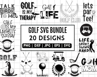 Pacchetto Golf SVG, file SVG golf, Golf Mom Svg, file tagliati golf per Cricut e Silhoutte, disegni PNG golf, monogramma golf, golf nero bianco