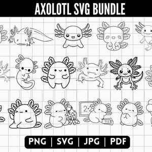 Paquete SVG de axolotl / Axolotl de dibujos animados / Axolotl floral Svg / Arte lineal de axolotl / Axolotl lindo Svg / Axolotl lindo Png / Axolotl divertido Svg