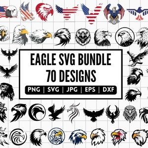 以下が含まれることがあります： さまざまなポーズとスタイルの70種類のワシのSVGデザインのコレクション。デザインには、翼を広げたワシ、頭を回したワシ、くちばしを開けたワシが含まれています。デザインは、クラフト、スクラップブッキング、その他のクリエイティブなプロジェクトでの使用に最適です。  EAGLE SVG BUNDLE 70 DESIGNS PNG | SVG | JPG | EPS | DXF