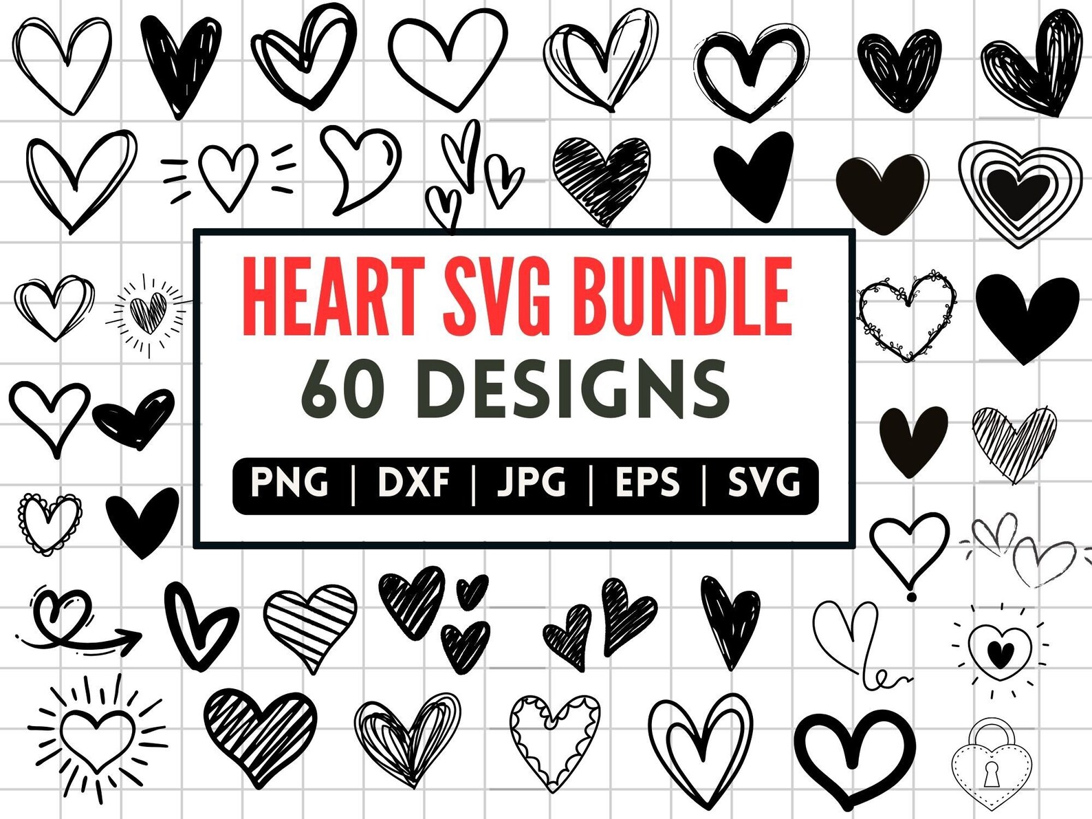 Heart SVG Bundle, Heart Doodle Cliparts, Hand Drawn Heart. Heart Cut ...