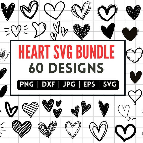 Heart SVG Bundle, Heart Doodle Cliparts, Hand Drawn Heart.  Heart Cut files for Cricut, Heart Clipart Black and White, Heart Clipart Outline