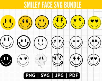 Paquete SVG de cara sonriente, SVG de cara sonriente con estilo, SVG de cara sonriente que gotea, paquete Svg de emoji, Svg de cara feliz, Svg de cara sonriente para sudadera con capucha