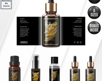 Essential Oil Bottle Label Template, DIY Label Design for Dropper Bottle, Editable Serum Label Canva Template, Custom Product Label