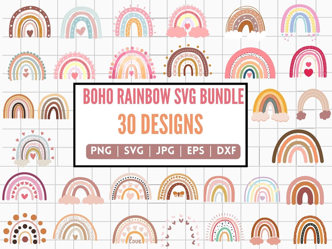 30 Boho Rainbow SVG Bundle, Pastel Rainbow Designs, Cute Boho Rainbow ...
