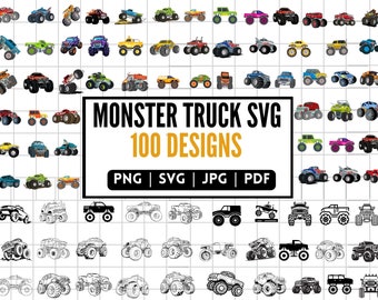 Monster Truck 100 SVG Mega Bundle, Extreme Vehicle, Boy Birthday Decor Elements, Off Road Truck Clipart, Monster Truck Sublimation Design