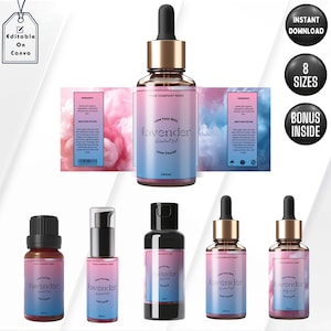Essential Oil Bottle Label Template, DIY Label Design for Dropper Bottle, Editable Serum Label Canva Template, Custom Product Label