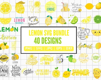 Paquete SVG de 40 limones, diseños SVG de limonada, SVG de verano, decoración de limón, diseño de sublimación de limón, archivos de corte de limón para Cricut, Silhoutte, Cameo