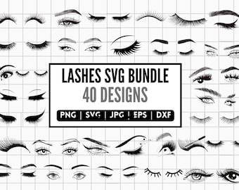40 Wimpern SVG Bundle, Wimpern und Augenbrauen geschnittene Dateien, Wimpern Laserdateien für Schneidemaschinen, Mädchenmode SVG, Mascara Wimpern PNG Design