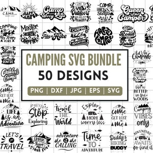 Camping SVG Bundle, vie de campeur, randonnée Svg, feu de camp svg, Svg d&#39;équipage de camp, camping design SVG, motifs coupe camping, cricut et silhouette