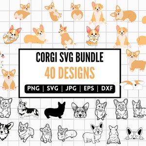 40 Corgi Dog SVG Bundle, Corgi Laser Cut, Corgi PNG designs, Welsh Corgi SVGs, Corgi Cut files for Cricut, Silhoutte, Cameo, Illustrator