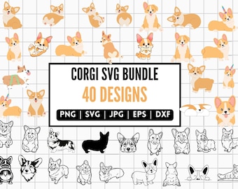 40 Corgis Dog SVG Bundle, Corgis Laser Cut, Corgis PNG Designs, Welsh Corgis SVGs, Corgis Cut Dateien für Cricut, Silhoutte, Cameo, Illustrator