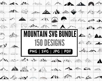 Pakiet SVG Gór, pliki wektorowe pasm górskich, monogram górski, projekt SVG dla pieszych wędrówek po górach, pliki do cięcia gór dla Cricut, Silhoutte