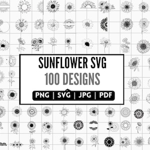 Pacote SVG de girassol, monogramas de girassol, designs PNG de girassol, cliparts floridos, arquivos de corte a laser de girassol para Cricut, Silhoutte, Cameo