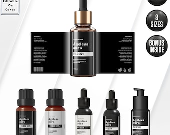 Essential Oil Bottle Label Template, DIY Label Design for Dropper Bottle, Editable Serum Label Canva Template, Custom Product Label