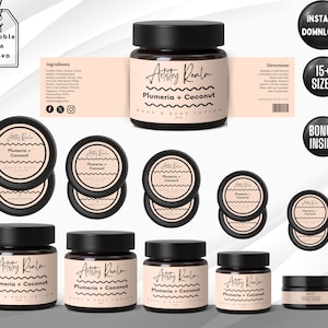 Cosmetic Label Template, Custom Jar Labels, Skincare Products Branding, Body Butter Labels Download, Editable DIY Brand Labels