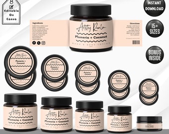 Cosmetic Label Template, Custom Jar Labels, Skincare Products Branding, Body Butter Labels Download, Editable DIY Brand Labels