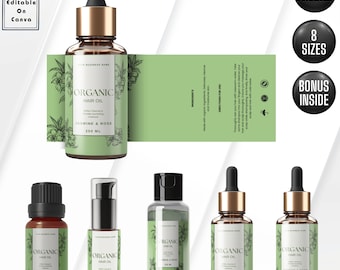 Essential Oil Bottle Label Template, DIY Label Design for Dropper Bottle, Editable Serum Label Canva Template, Custom Product Label
