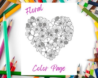 Floral Color Page | Adult Coloring Page | Printable Page | Instant Download