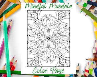 Mindful Mandala Color Page | Adult Coloring Page | Printable Page | Instant Download