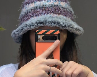 Crocheted Winter furry Bucket Hat - HandMixed Special Yarn with faux fur Purple Fashion Winter hat