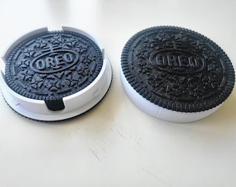 Realistic Oreo Cookie Style Coaster Set with 3D Printed Storage Box – Fun Gift for Cookie Lovers, Coffee Table Accessory