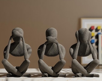 "Minimalistisches ""No Evil Trio"" Skulpturen Set - Modernes Wohn Dekor."