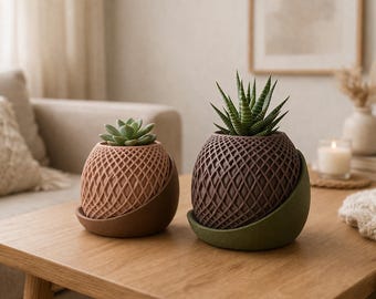 Modern 3D Printed Planter with Drip Tray | Minimalist Garden Decor