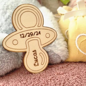 Personalized Baby Shower Magnet – Personalized Wooden Pacifier Magnet Custom Wooden Baby Shower Favor Keepsake