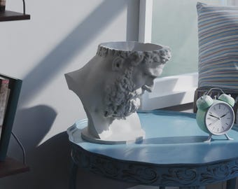 Hercules Bust Planter | Mythology Sculpture Vase | 3D Printed Greek Decor | Power & Elegance