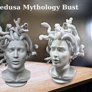 3D Printed Medusa Bust Statue – Greek Mythology Decor, Gorgon Sculpture, Classical Art Home or Desk Ornament, Mythical Monster Collectible