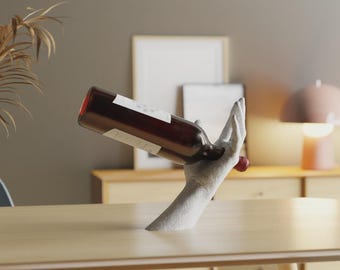 3D Printed Hand Wine Bottle Holder – Modern Art Display, Personalized Gift