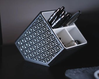 Geometric 3D Printed Pen Holder – Modern Desk Organizer, Angled Multi-Compartment