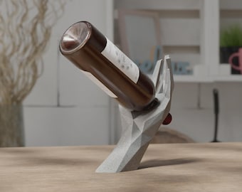 3D Printed Geometric Hand Wine Bottle Holder: Modern Art Display