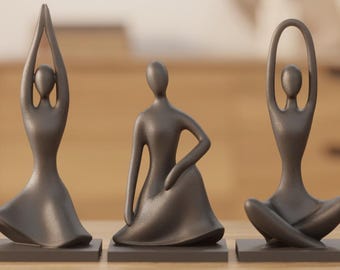 Harmony Pose Trio – 3D Printed Abstract Sculpture Set | Modern Home Decor