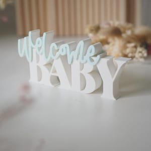 Placa impressa em 3D "Bem-vindo, Bebê" – Presente para recém-nascido, Decoração para chá de bebê, Decoração para prateleira de berçário – Rosa ou Azul