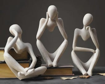 Minimalist Thinking Figures – 3D Printed Abstract Sculpture Set | Modern Home Decor