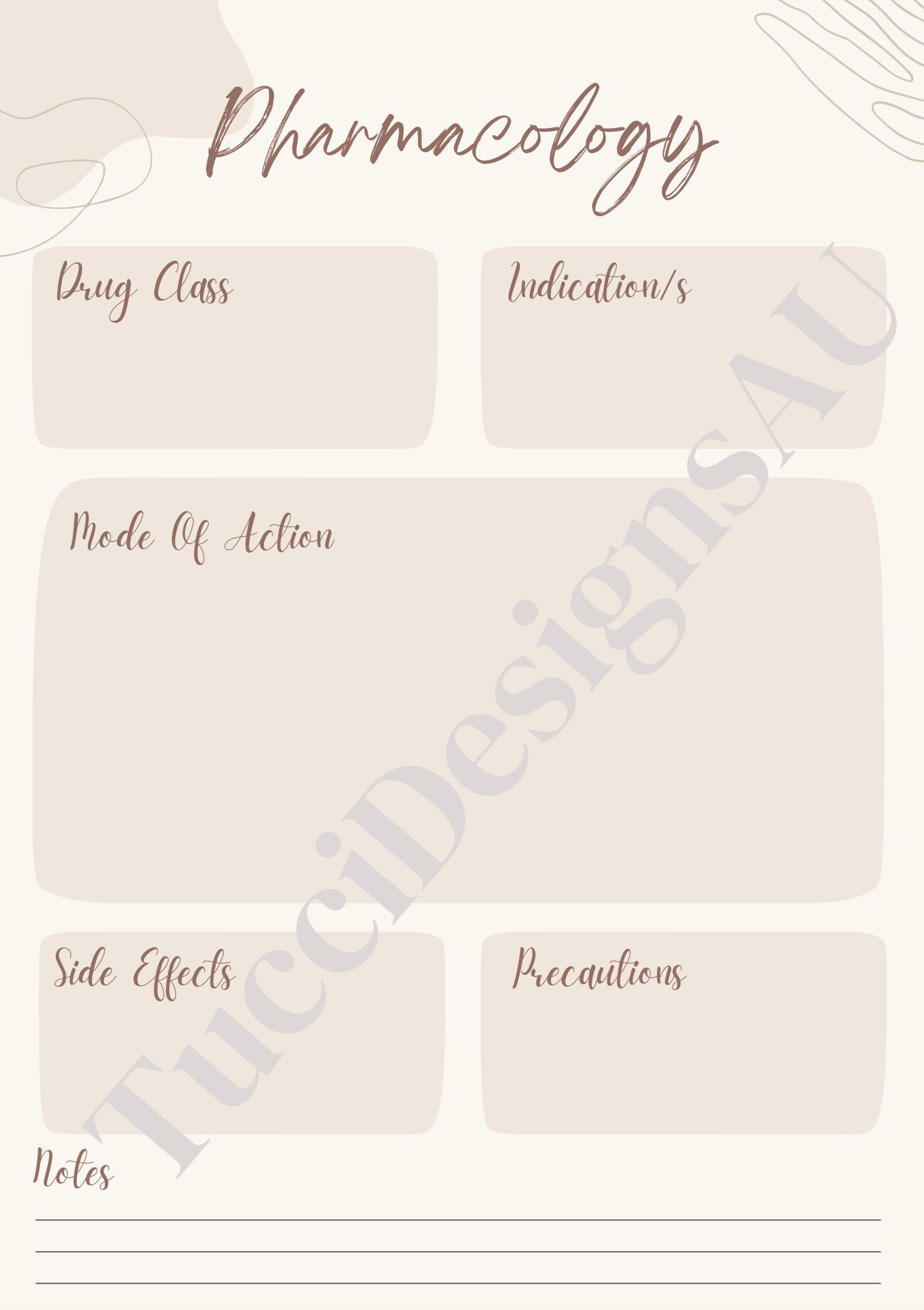 University Study Note Template - Etsy